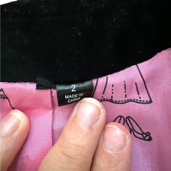 Velvet Blazer Suit‎ Jacket Mesh Trim Ruffle Two Button Front Pocket Size 2 - Picture 10 of 10